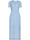 Oscar De La Renta Short-sleeve Eyelet Embroidered Midi Dress In Blue
