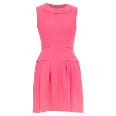 Oscar De La Renta F10 Pink Wool Panelled Round Neck Pleated A-line Dress Us2 S
