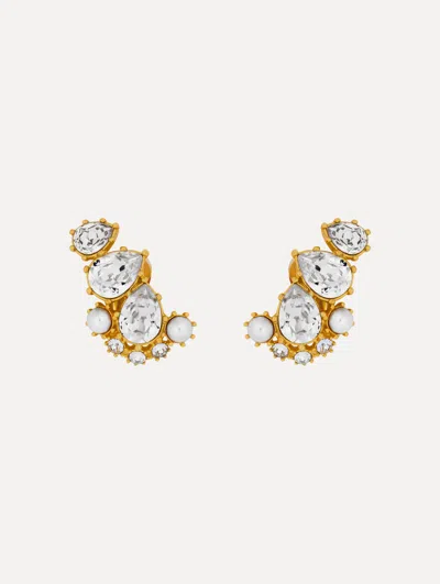 Oscar De La Renta Faceted Crystal Cuff Clip-on Earrings In White