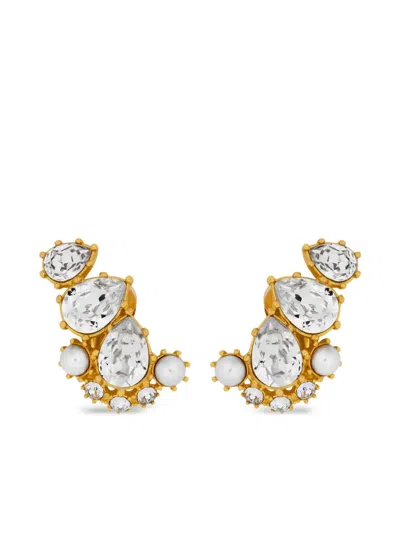 Oscar De La Renta Crystal-embellished Gold-tone Earrings In Black