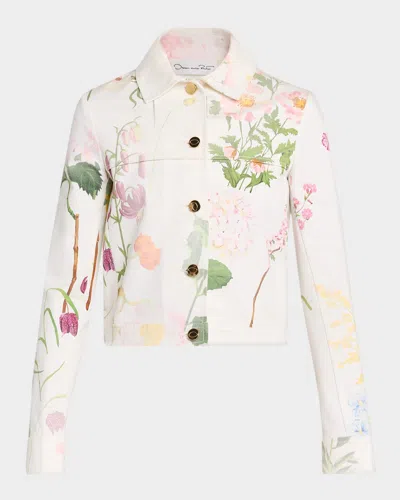 Oscar De La Renta Faded Mixed Botanical Print Cotton Single-breasted Jacket In Multi