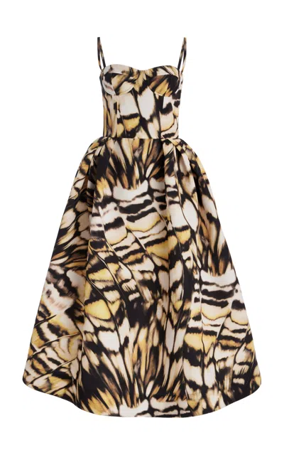 Oscar De La Renta Faille Bustier Midi Dress In Print