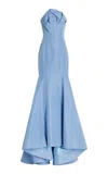 Oscar De La Renta Faille Trumpet Gown In Light Blue