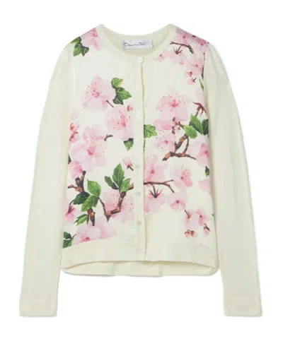 Oscar De La Renta Fair Isle And Floral Print Cardigan In White