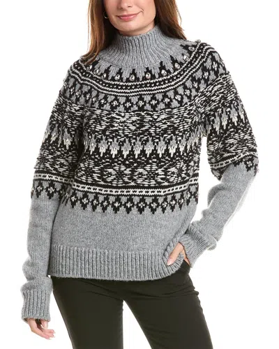 Oscar De La Renta Fairisle Floats Wool-blend Turtleneck Sweater In Gray