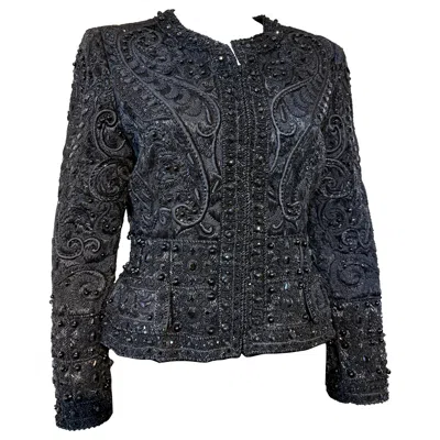 Pre-owned Oscar De La Renta Fall/winter 1991 Runway Evening Jacket Fully Hand-embroidered In Black