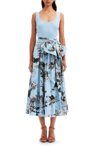 Oscar De La Renta Flora & Fauna-print Sleeveless Midi Dress In Black/lt Blue