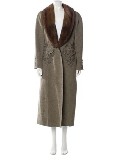 Pre-owned Oscar De La Renta Faux Fur Coat In Neutral