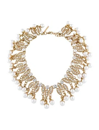 Pre-owned Oscar De La Renta Faux Pearl & Crystal Collar Necklace, 17.25" In Multi