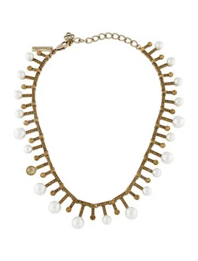 Pre-owned Oscar De La Renta Faux Pearl & Crystal Collar Necklaces, 18" In Multi