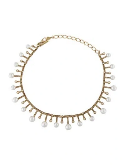 Pre-owned Oscar De La Renta Faux Pearl & Crystal Collar Necklaces, 21" In Multi