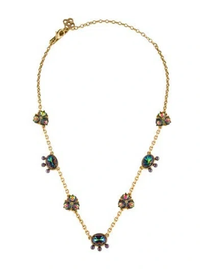 Pre-owned Oscar De La Renta Faux Pearl And Crystal Cosmic Collar Necklace, 22" In Multi