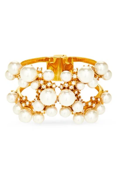 Oscar De La Renta Faux Pearl & Crystal Pavé Cuff Bracelet In Gold
