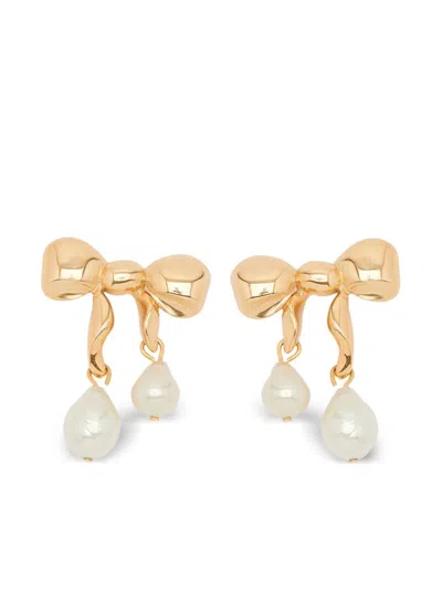 Oscar De La Renta Faux-pearl Bow Earrings In Gold