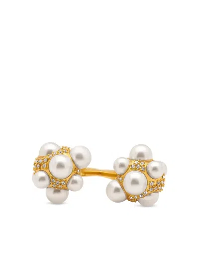 Oscar De La Renta Faux-pearl Double Ring In Gray