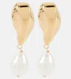 Oscar De La Renta Smooth Metal And Baroque Pearl Earrings In Gold