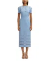 Oscar De La Renta Short-sleeve Eyelet Embroidered Midi Dress In Opal