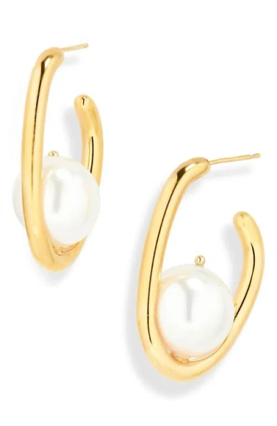 Oscar De La Renta Faux Pearl Hoop Earrings