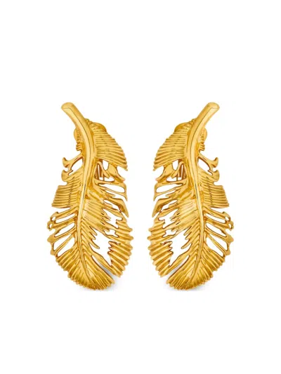 Oscar De La Renta Feather Clip-on Earrings In Gold