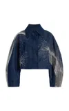 Oscar De La Renta Feather-embroidered Denim Jacket In Blue