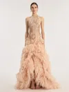 Oscar De La Renta Feather Embroidered Gown In Pink