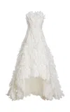 Oscar De La Renta Feather-embroidered Tulle Gown In White