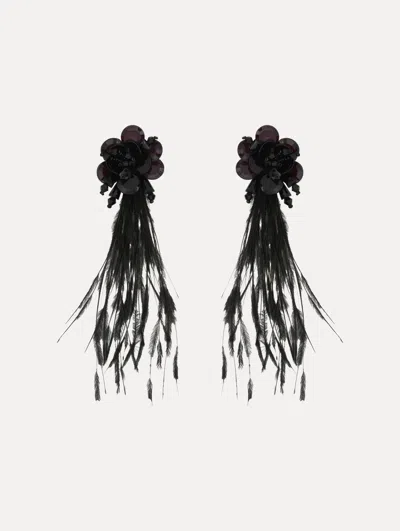 Oscar De La Renta Feather Fringe Clip-on Earrings