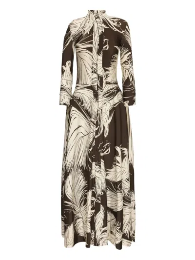 Oscar De La Renta Feather Jersey Midi Dress In Multi