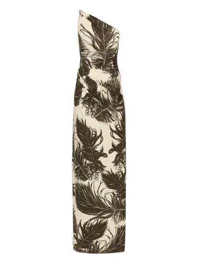 Oscar De La Renta Feather Jersey Maxi Dress In Neutral