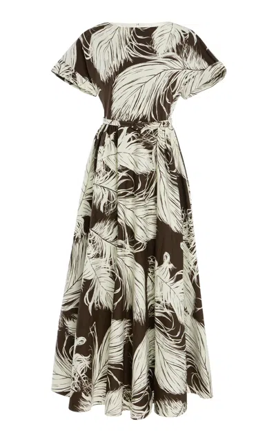 Oscar De La Renta Feather-printed Cotton-poplin Midi Dress
