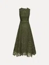 Oscar De La Renta Feather Scroll Guipure Dress In Green