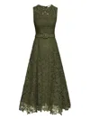 Oscar De La Renta Feather Scroll Guipure Dress In Green