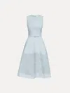 Oscar De La Renta Feather Scroll Guipure Wool Dress In Blue