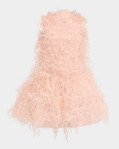 Oscar De La Renta Feather Sequined Sleeveless Bubble Mini Dress In Neutral