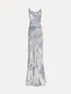 Oscar De La Renta Feather Velvet Devor Gown In Blue