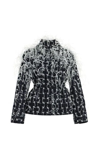 Oscar De La Renta Feathered Jacquard Denim Jacket