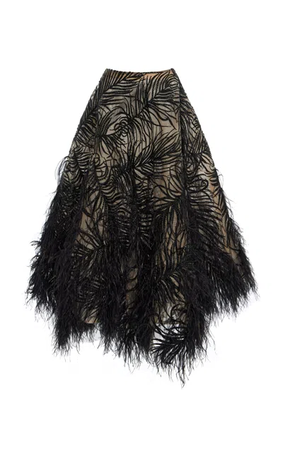 Oscar De La Renta Feathered Maxi Skirt In Black