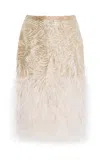 Oscar De La Renta Feathered Tulle Knee-length Skirt In Neutral