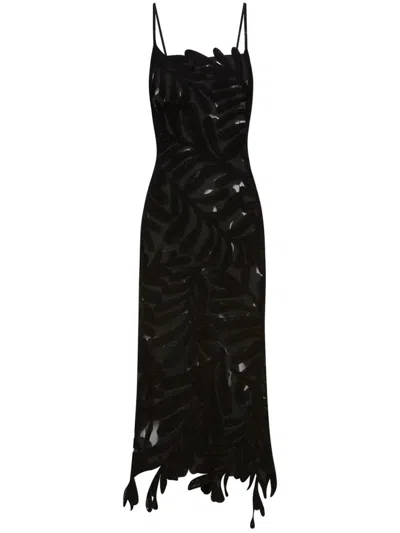 OSCAR DE LA RENTA FERN CROCHET-KNIT MIDI DRESS IN BLACK