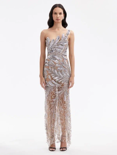 Oscar De La Renta Fern Crystal-embellished Gown In Silver
