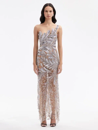 Oscar De La Renta Crystal-embroidered Tulle Gown In Silver