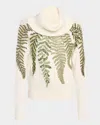 Oscar De La Renta Fern Crystal Embroidered Turtleneck Sweater In White