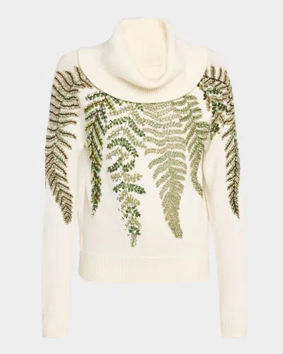 OSCAR DE LA RENTA FERN CRYSTAL EMBROIDERED TURTLENECK SWEATER