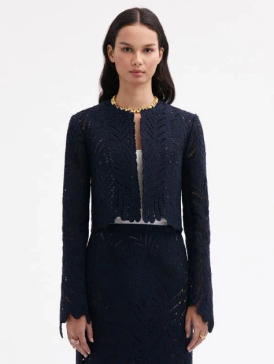 Oscar De La Renta Cutout Wool-tweed Jacket In Navy