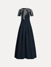Oscar De La Renta Fern Embroidered Faille Gown In Blue