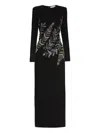 Oscar De La Renta Fern-embroidered Long-sleeve Gown In Black