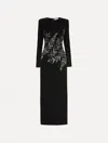 Oscar De La Renta Fern-embroidered Long-sleeve Gown In Black