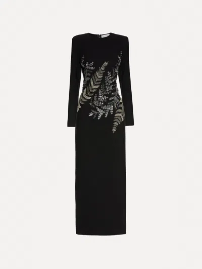 OSCAR DE LA RENTA FERN EMBROIDERED LONG SLEEVE GOWN