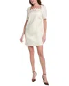 Shop Oscar De La Renta Fern Embroidered Silk-lined Wool-blend Shift Dress In White