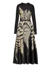 Oscar De La Renta Fern-print Long-sleeve Midi Dress In Black